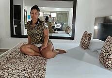 Pretty Latina housewife goes wild with stepaunt