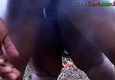 ebony milf rides cowgirl pussy raw in outdoor bush fucking