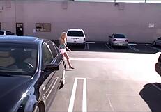 a blonde gets into a bdsm mansion and sucks dicks through a glory hole in stockings and heels