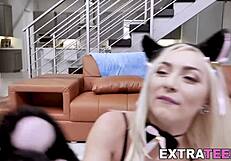 Small blonde in cat costume gets rough sex