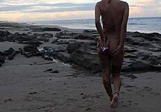 Teen feels intense orgasm on the beach