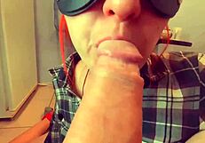 cumshot in throat from pov redhead blowjob