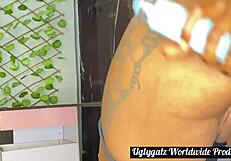 Lady in Red Masturbates with Tattoos