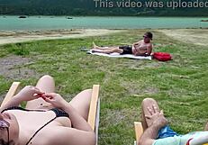 Voyeur jerks off on beach while I touch myself