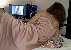 Amateur Blonde Slut in Satin Lingerie Rims and Fucks