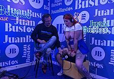 Andrea Pardo cums hard 5 times on sex machine at podcast