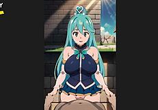 konosuba aqua standing creampie in my cute h game - ohh my waifu