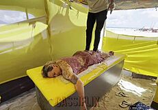 Blonde Flashes Big Tits During Massage