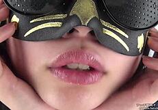 Asian babe indulges in wild tongue spitting fetish with dripping saliva.