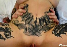 Great cowgirl sex with an emo girl with a nice ass and a tattoo on her back