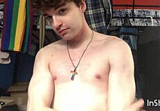 gay twink niko springs strip teases and shows off his big cock