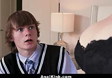 Religious stepmom punishes stepson for porn with intense anal action.