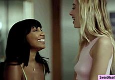 this lesbian threesome pussy licking on bed is hot