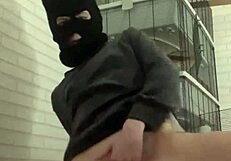 Horny gay guy gets piss play on tattooed ass on sofa