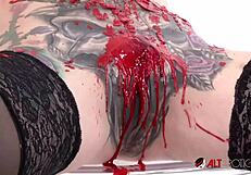 marie bossette gets naughty touching herself during tattoo session