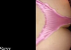 French slut deepthroats in satin panties, bent over for rimjob.