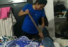 Real Sex with Curvy Stepsister Cleaning Room