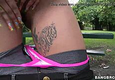 latina amateur shows big tits outdoors in public