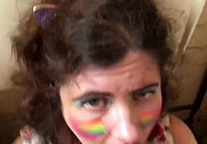 Damn! Swallowing cum and piss after gagging on cock in toilet