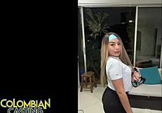 Colombian teen 18+ Mia's booty gets big cock interracial casting