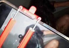 She rides black dildo up her dress without panties in hotel corridor