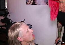 Redhead femdoms in latex smoking, licking and spitting