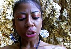 Black Colombian teen's ass fucked by older man on beach.