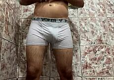 Taking Off White Underwear In The Shower