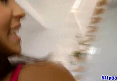 Teen model interacts with pensioner in classy setting