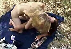 chloe 18 rubs and eats her lesbian friend's pussy outdoor