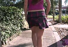 Zoe intriguingly flashes shaved pussy outdoors in tampa