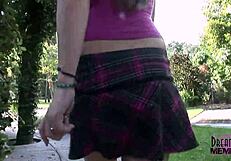 Zoe intriguingly flashes shaved pussy outdoors in tampa