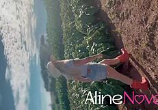 Curvy blonde gets corn cob blowjob at farm