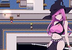 Japanese anime hentai features big tits in cuckold game with old man