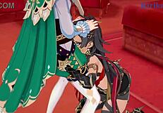 Watch La Signora, Dehya, and Venti in intense sex!