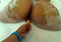 bold gordita casting in jacuzzi with erect dildo