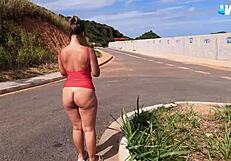 Milf shows off in public market, gets caught flashing ass