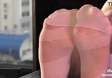 Goddess Teases Nylon Toes on Desk
