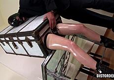 Lady in footlocker makes cock disappear with blowjob doggystyle toys latex fetish maledom bdsm