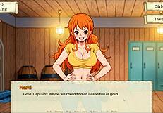 what's nami hiding under her outfit in lusty buccaneers parody ep 2? stripping for gold!