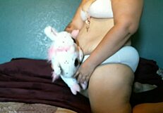 Onyx loves her stuffy and mini hitachi for masturbation
