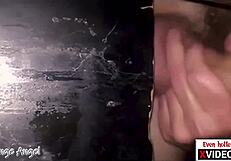 Hot closeup of double creampie at gloryhole, bareback anal sex between twinks