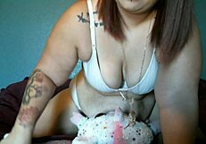 Onyx loves her stuffy and mini hitachi for masturbation