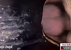 Hot closeup of double creampie at gloryhole, bareback anal sex between twinks