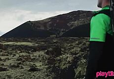 photographer shoots outdoor photos with her petite blonde model