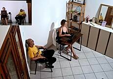 horny secretary masturbates then fucks harassing client on desk