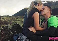 photographer shoots outdoor photos with her petite blonde model