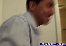 In this homemade party orgy, the real amateur cumswallower takes on multiple guys with her big tits in POV.