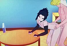 Naruto and Sasuke engage in hentai sex with blowjob, handjob, anal assfucking, and cumshot