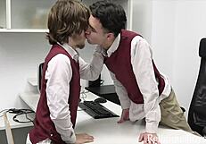 twinks sneak bareback action in church’s back office
